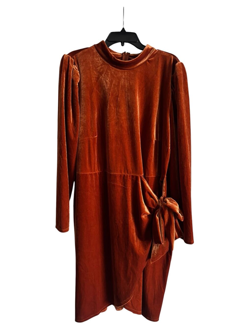 Eloquii Velvet Long Sleeve Mock Neck Wrap Short Party Dress Burnt Orange Size 22